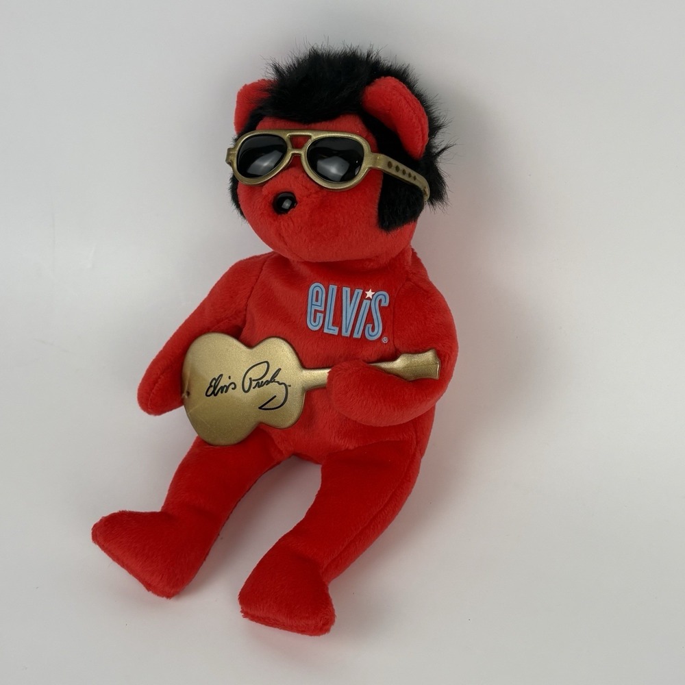 Ty Beanie Baby HEARTBEAR HOTEL ELVIS PRESLEY BEAR Playing Guitar Sunglasses 2009 - Picture 3 of 5